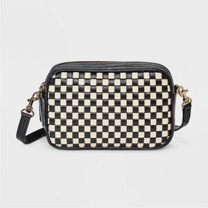 NWT Double Zip Camera Crossbody Bag Checkerboard White and Black